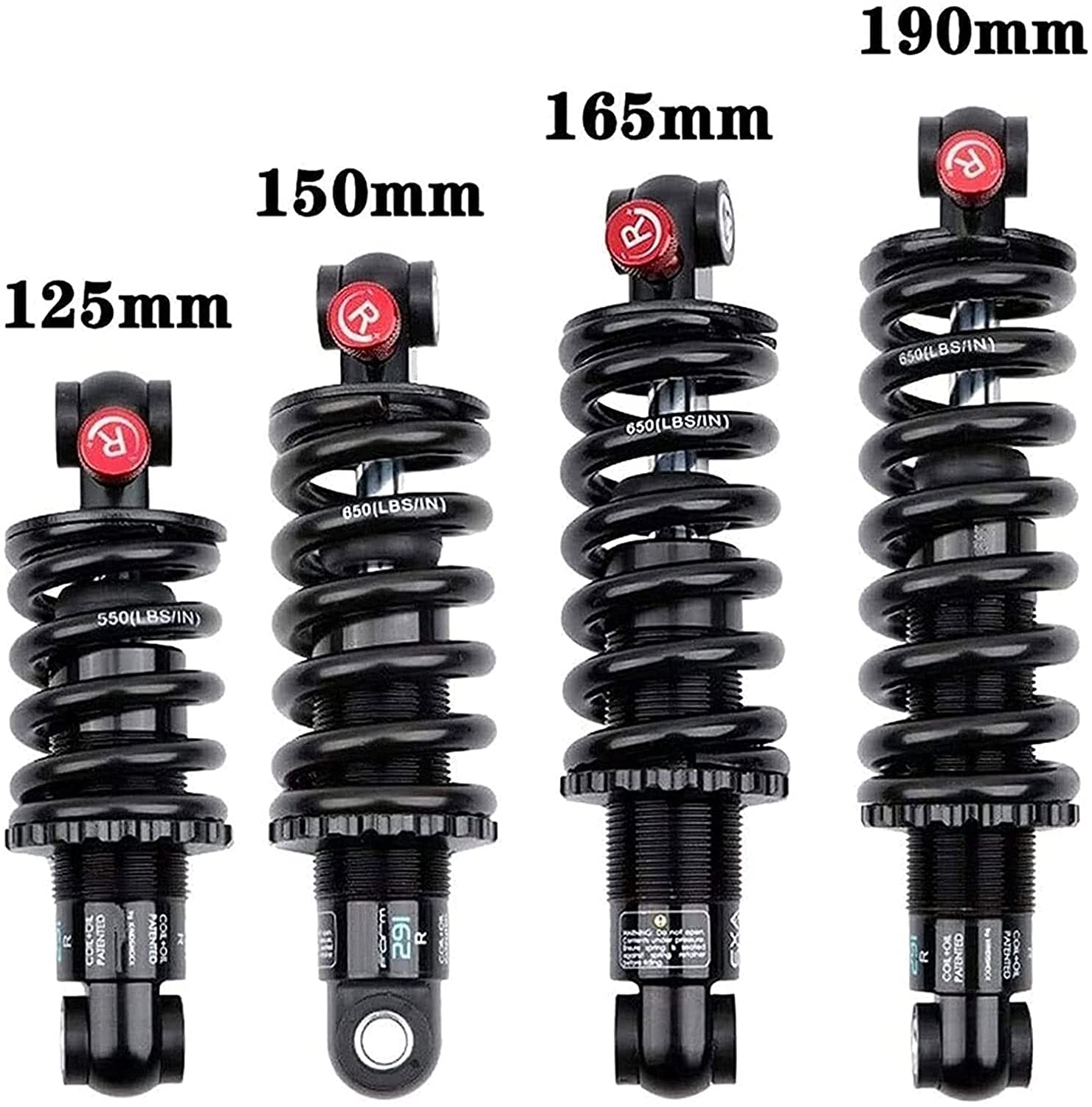 Amortiguador Resorte Amortiguador Trasero de Repuesto, 125mm, 150mm, 165mm, 190mm, XC, suspensión precarga Rebote Ajustable Suave(250 Lbs-125mm)