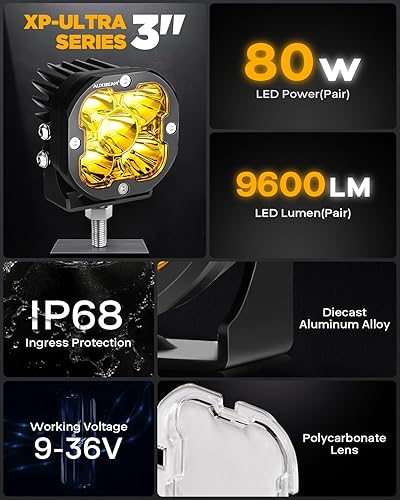 Miniatura 9 de Auxbeam Hyperspot - Cápsulas de luz de 3 pulgadas, 80 W, serie X-PRO 9600 lúmenes, barra de luz LED súper brillante, cubos LED, cubiertas blancas