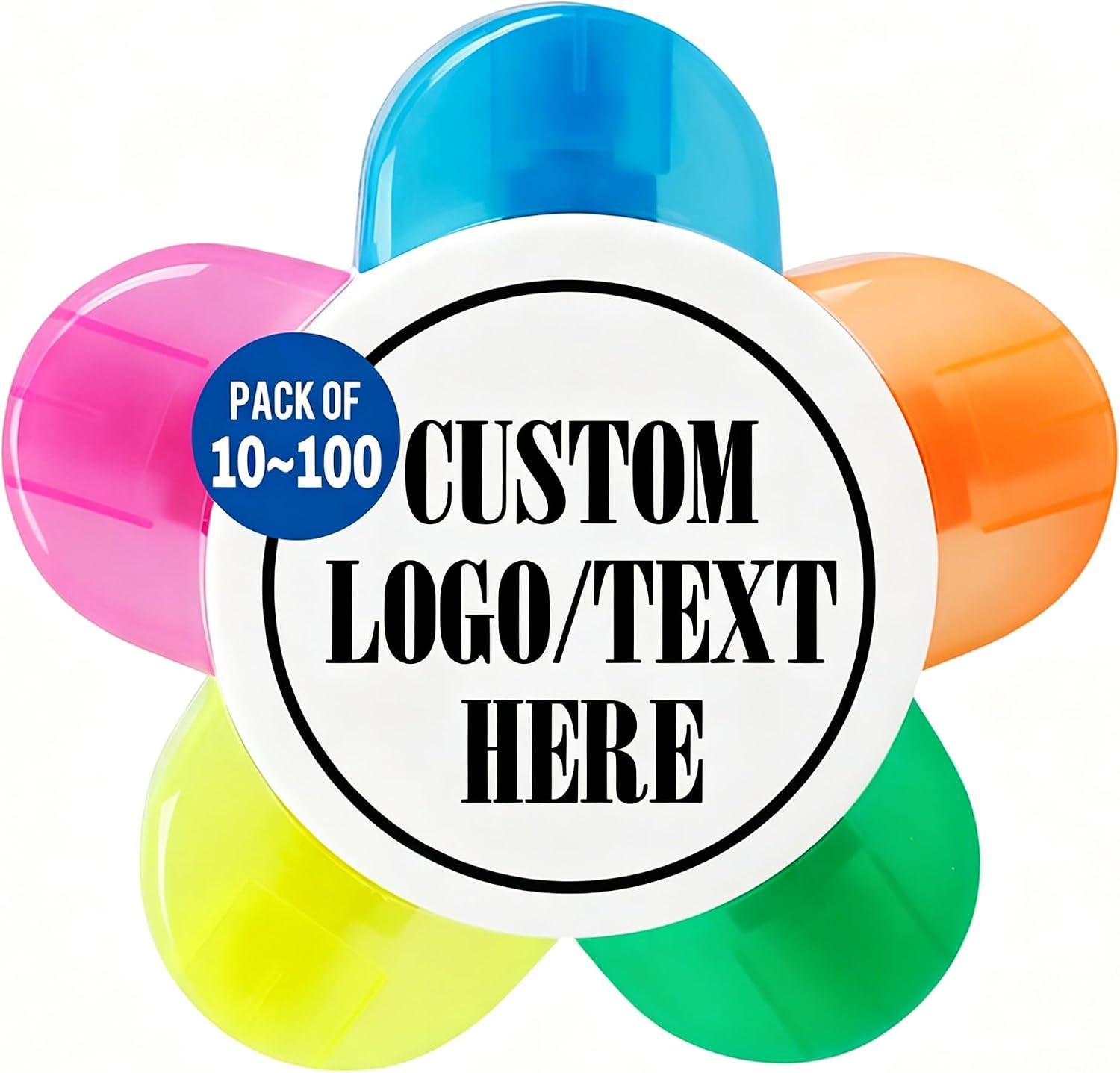10/50/100 Custom Highlighters Assorted Colors with Logo Text Personalized Bulk Flower Highlighters Customized Chisel Multicolor Highlighters for Office, Business Promotion Gifts