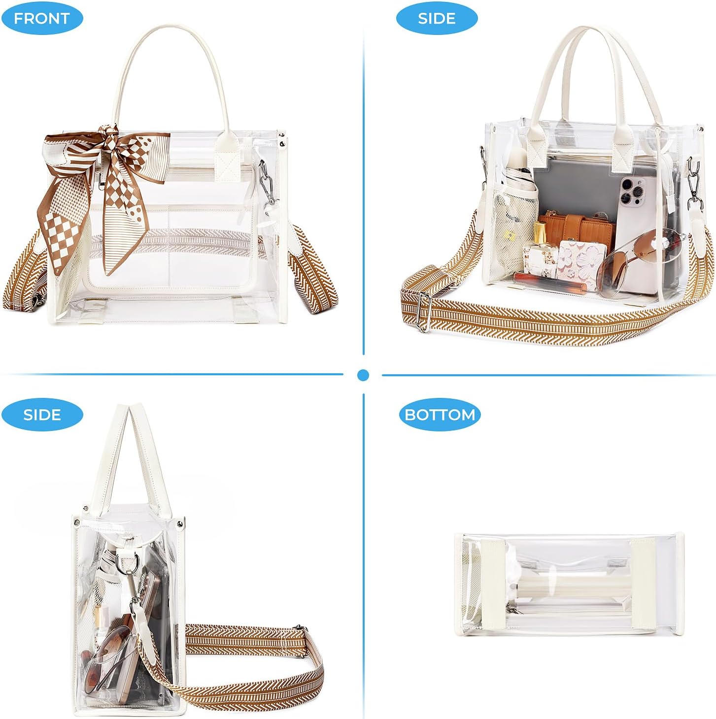 Clear Tote Bag Stadium Events Transparent Clear Purse for Women Thick PVC Shoulder Bag with Guitar Strap for Concert - Image 9