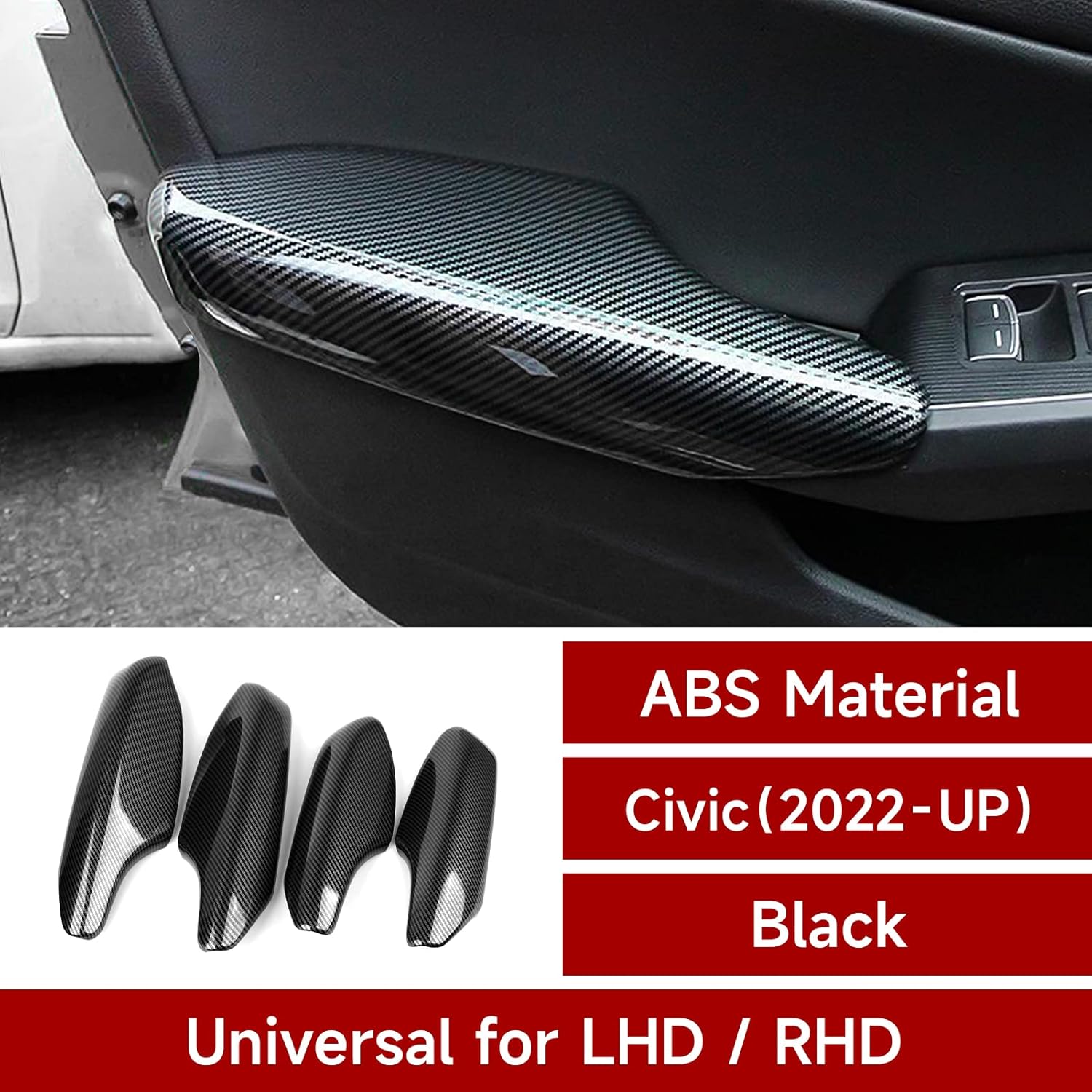 Car Inner Door Handle Armrest Cover Decals for 2022 2023 2024 2025 Honda Civic 11th Gen Accessories ABS Carbon Fiber Stickers
