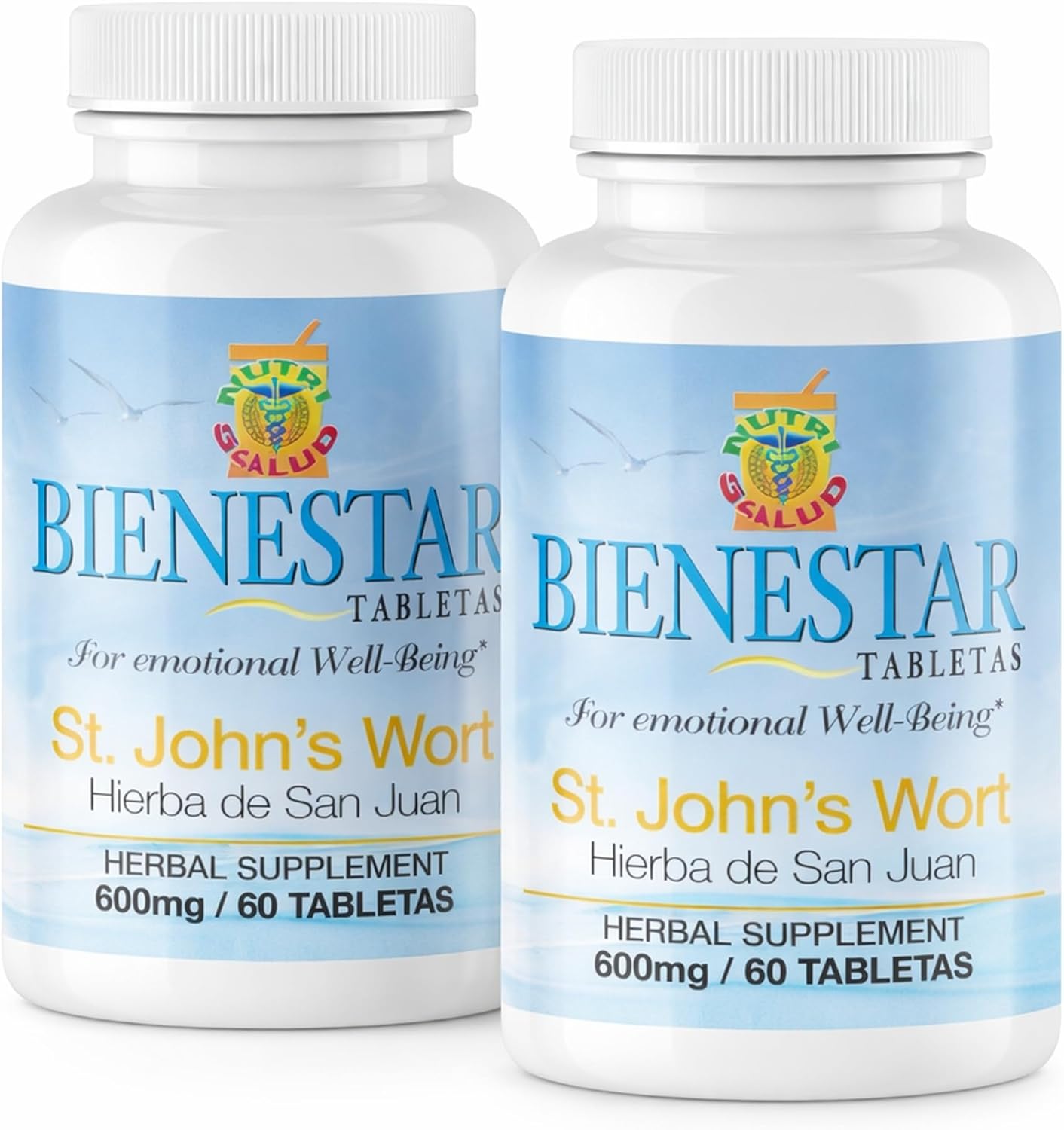 Hierba de San Juan en tabletas. Set de 2 frascos con 60 tabletas c/u. Producto herbolario Natural, ayuda a Promover en la Persona un estado de alegría y entusiasmo.