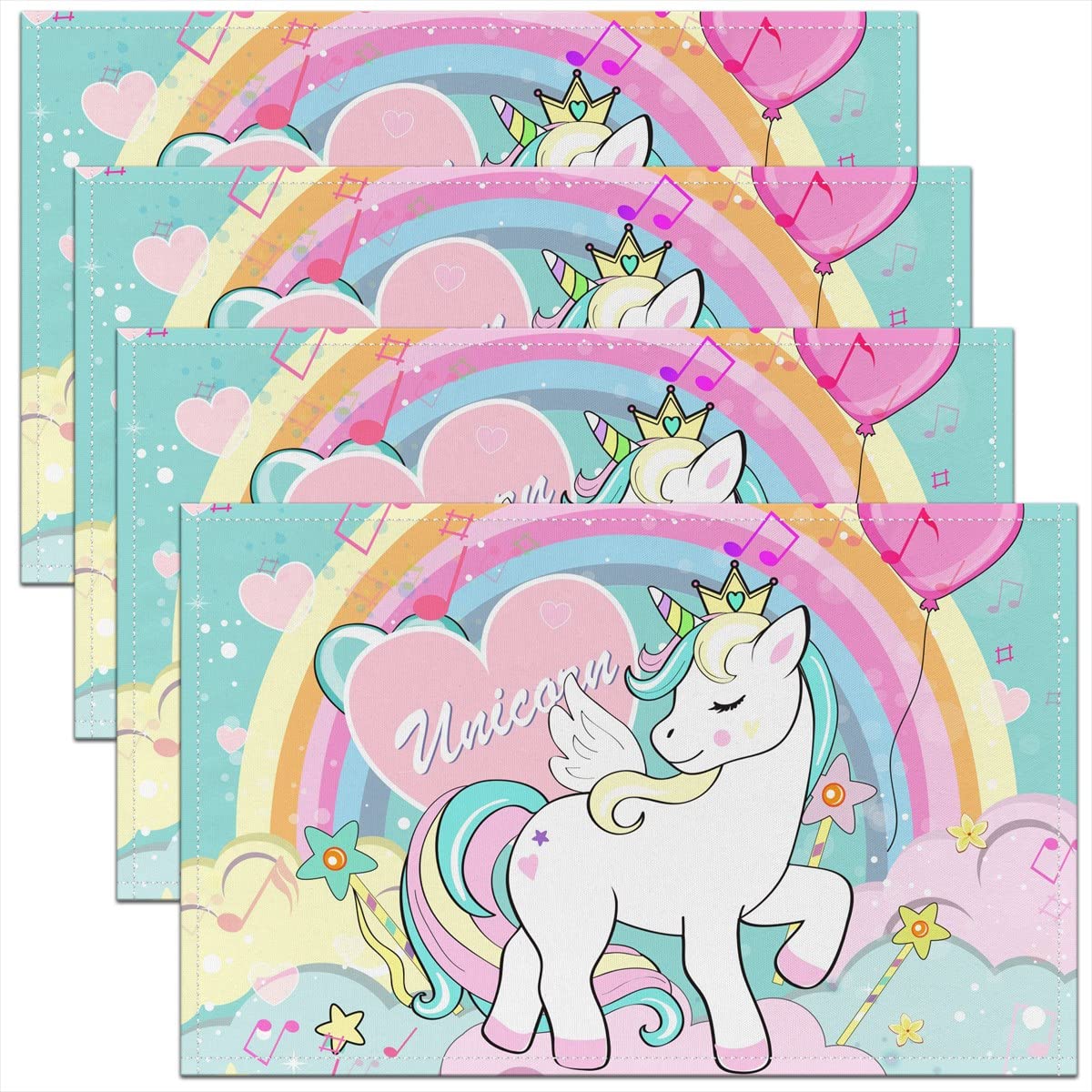 Homemissing Multicoloured 6 Unicorn Placemats For Dining Table Table Place Mats For Kids Dreamy Horse Placemat Rainbow Unicorn Glitter Green Purple Washable Fabric Table Mats Placemat 45X30cm