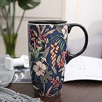 Vista 1 de DUSVALLY Taza de café de cerámica de regalo para el hogar y la oficina, 17 onzas. Taza de viaje con leche de porcelana con tapa y caja
