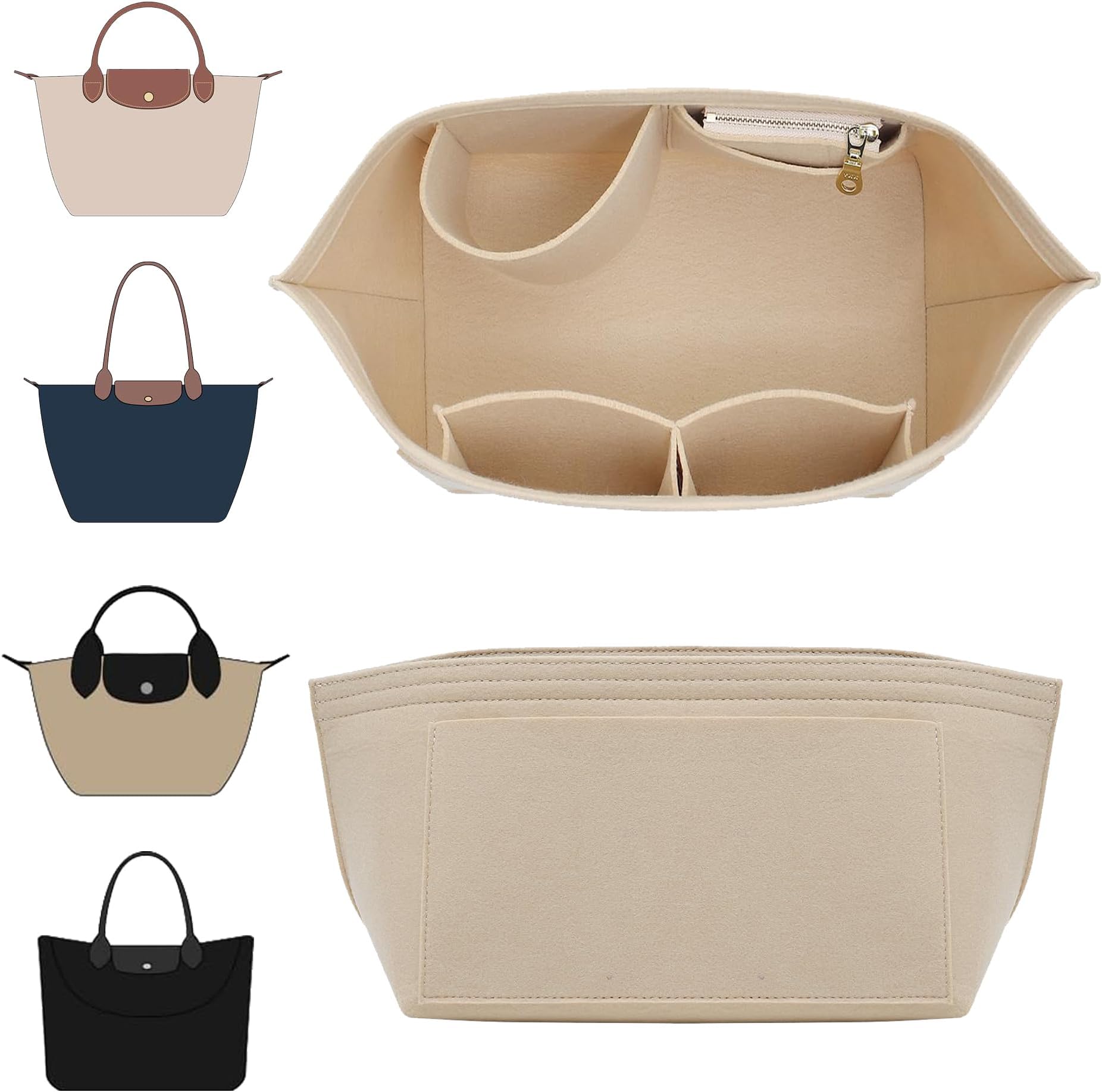 Doxo Purse Organizer Insert for Handbags,Felt with Multiple Pockets,Suitable for Longchamp Le Pliage Small Tote Bags (S,Beige)