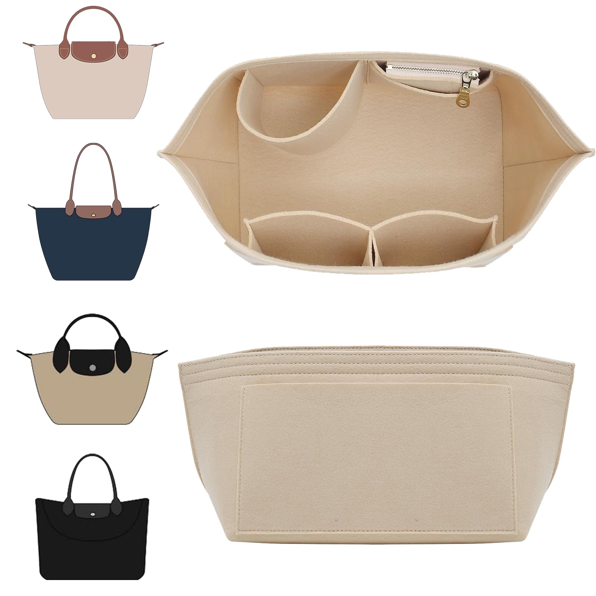 Doxo Purse Organizer Insert for Handbags,Felt with Multiple Pockets,Suitable for Longchamp Le Pliage Small Tote Bags (S,Beige)