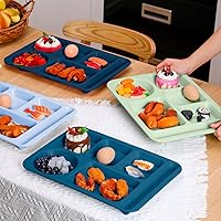 Vista 48 de Pinkunn 12 Pcs 14'' Large Divided Plates Unbreakable Wheat Straw Lunch Trays 6 Compartments Cafeteria Trays Microwave Dishwasher Safe Food Separator