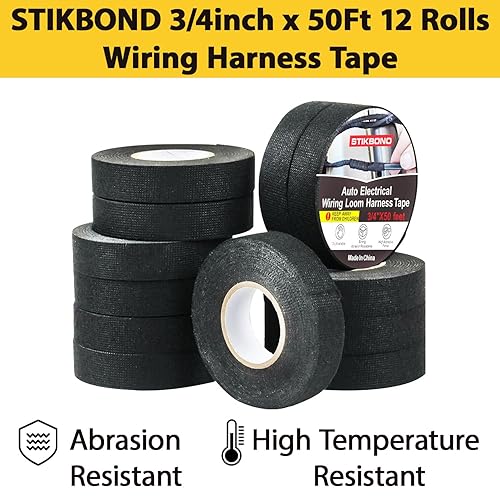 Miniatura 2 de Paquete de 12 cintas de arnés de cableado de 3/4 pulgadas x 50 pies, arnés de telar de alambre de alta temperatura, cinta eléctrica de tela, cinta