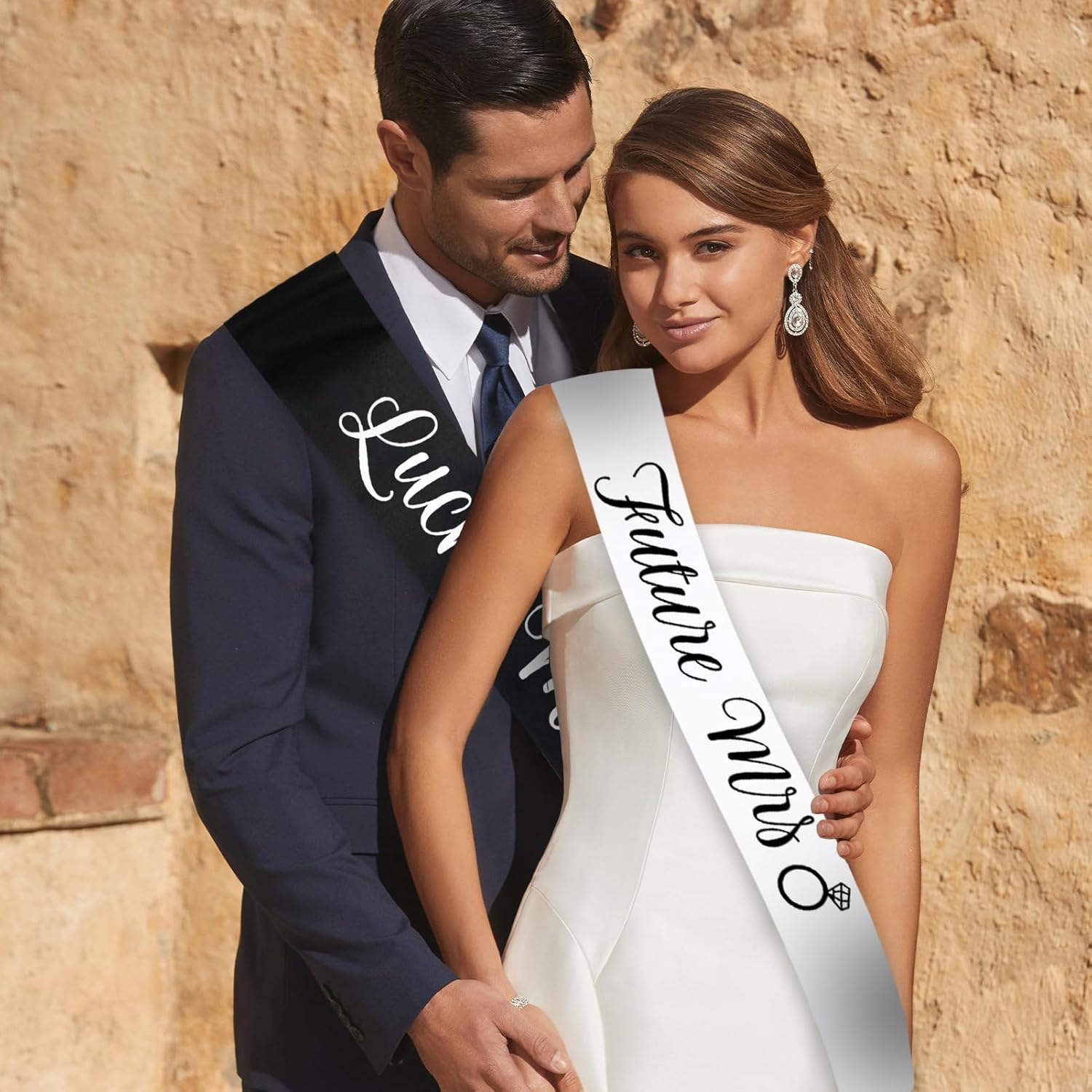 Future Mrs & Lucky Mr - Bride to Be Sash and Groom to Be Sash Kit, Funny Bachelorette & Bachelor Sashes for Wedding Bridal Shower Party Decorations Engagement Gifts (White and Black) - Image 6