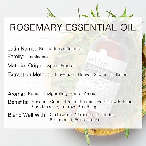 Miniatura 7 de MUNUSNA Aceite esencial de romero 3.4 fl oz, aceite de romero 100% puro para el crecimiento del cabello, aceites de aromaterapia de grado premium