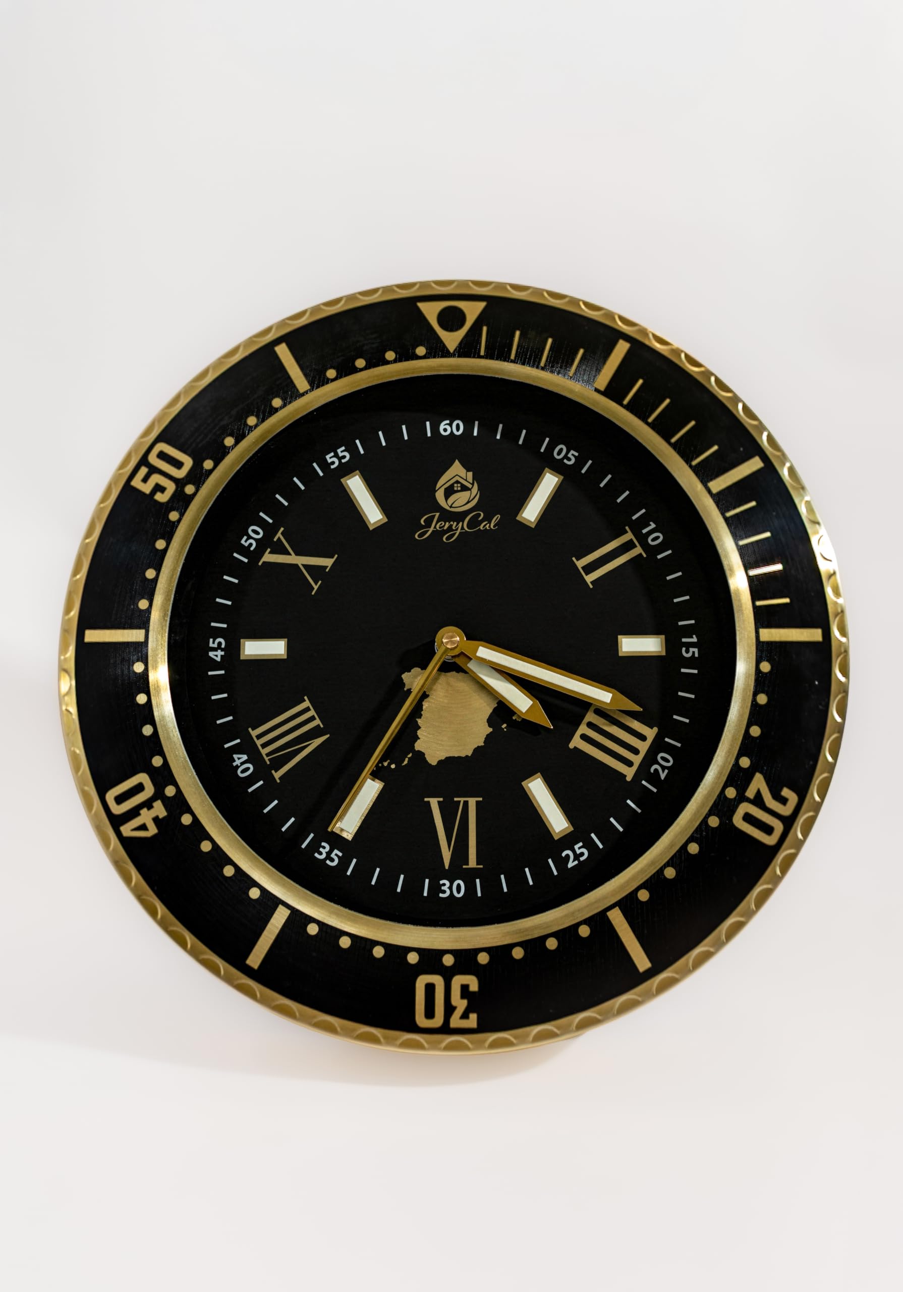 Reloj de Pared Moderno de Metal, Luminoso, 35.6 cm, Dorado y Negro, silencioso, Cocina, Oficina, Sala, Mapa de España, números Romanos.