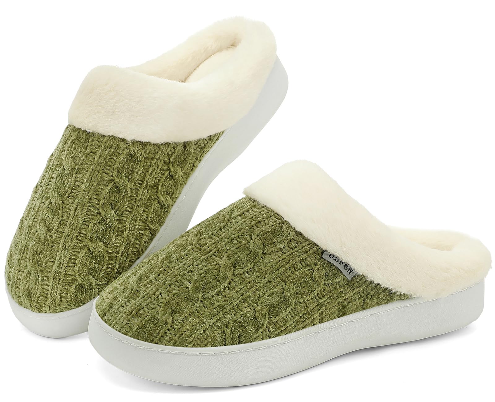 UBFEN Mens Womens Slippers Classic Plaid Winter Warm with Memory Foam Fluffy House Shoes Platform Indoor Bedroom