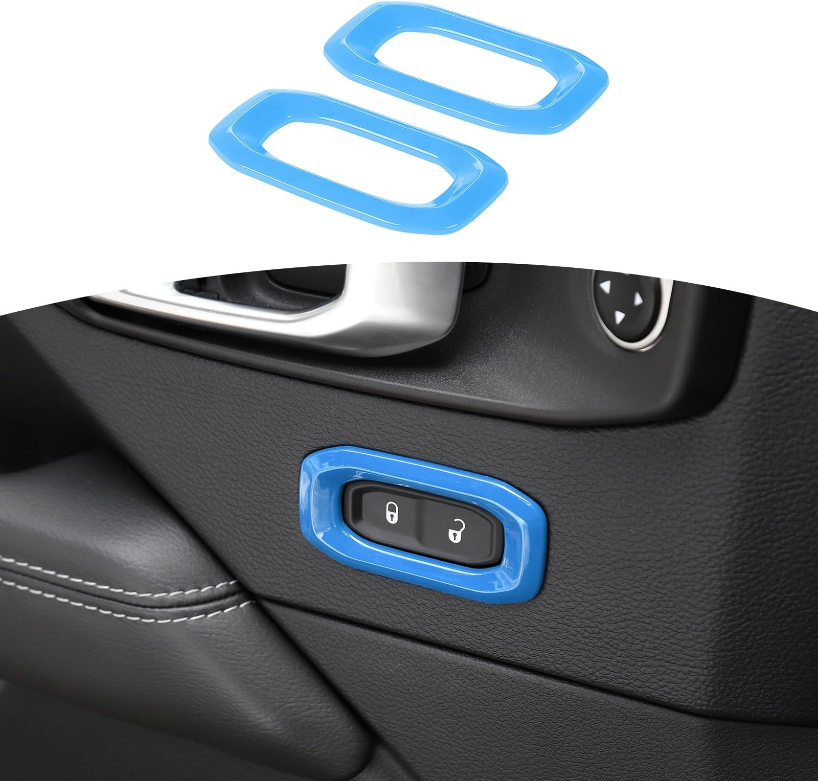 RT-TCZ for Wrangler JL Door Lock Switch Button Trim Cover Baby Blue for Jeep Wrangler JL JLU Gladiator JT 2018-2024 Baby Blue Interior Accessories 2pcs