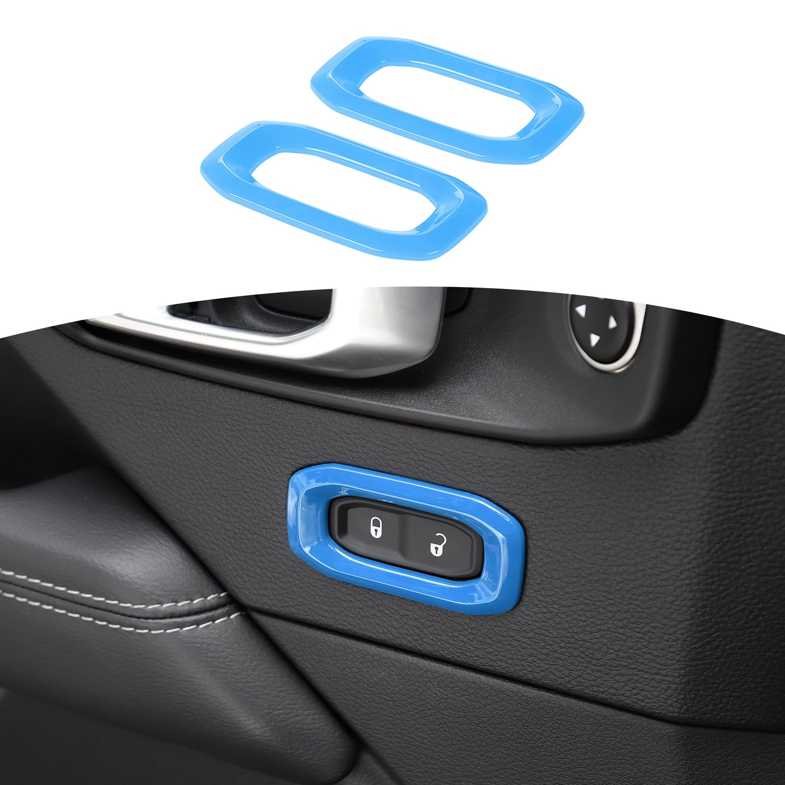 RT-TCZfor Wrangler JL Door Lock Switch Button Trim Cover Baby Blue for Jeep Wrangler JL JLU Gladiator JT 2018-2024 Baby Blue Interior Accessories 2pcs