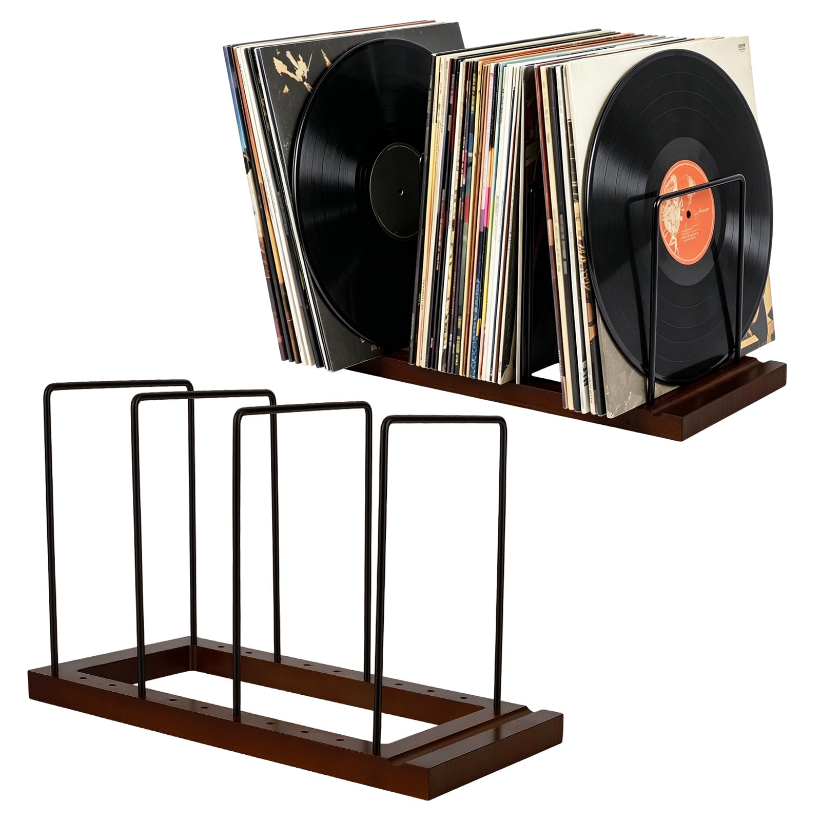 2 contenitori per dischi in vinile, divisori regolabili in legno, espositore per dischi in vinile, organizer per album per casa, ufficio, scrivania, organizer per libri, riviste e documenti