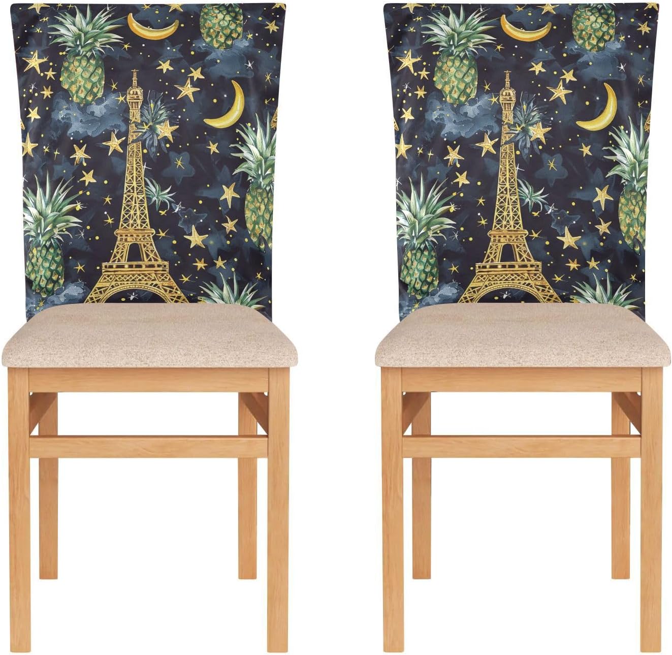 ALAZA Eiffel Tower Stars Pineapple Chair Back Cover Set of 6, Washable Reusable Removable Chair Slipcovers Decorative Chair Cover for Home Kitchen Wedding Party