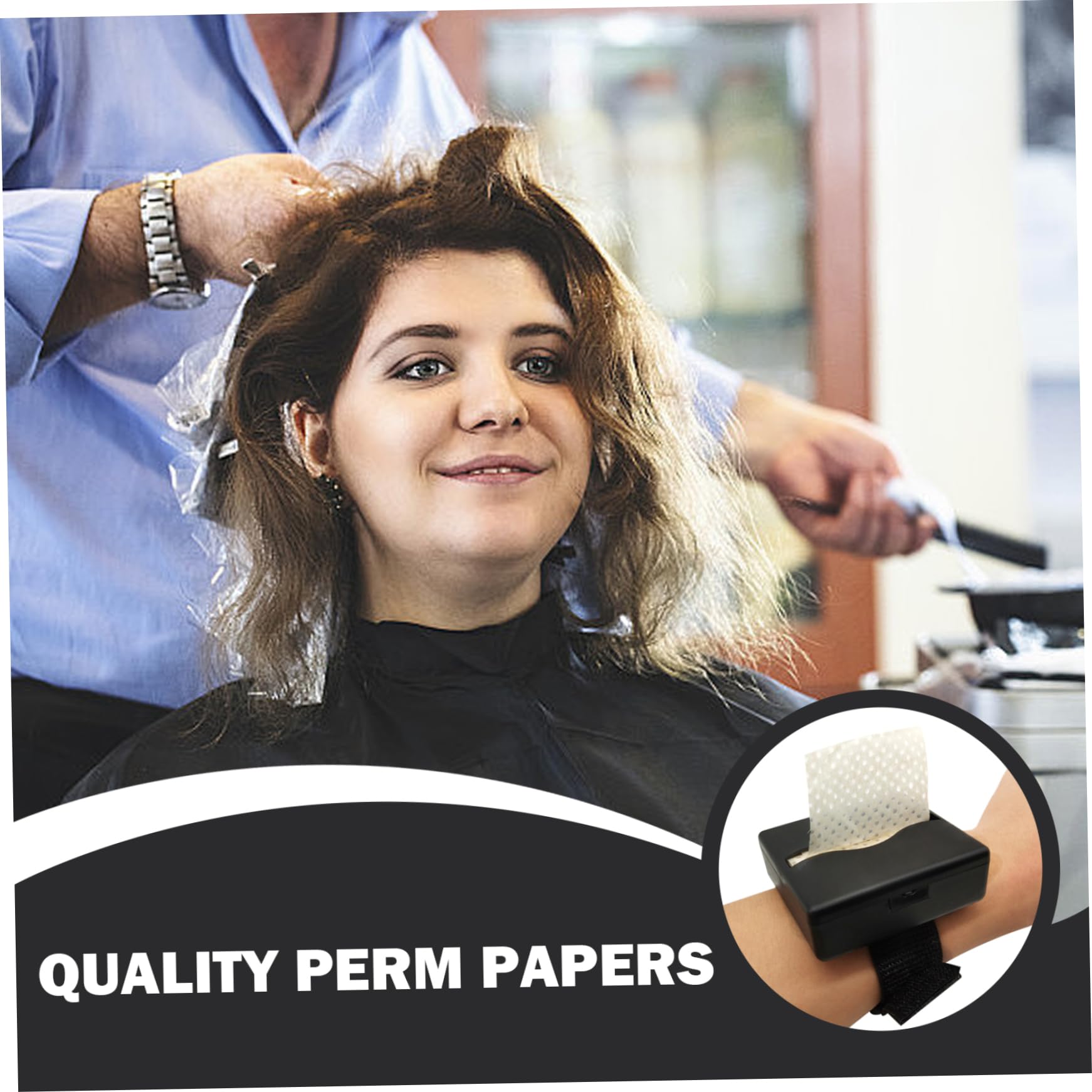 Distributeur de papier permanent pour poignet et 180 feuilles de papier permanent respirant pour cheveux portable pour cheveux permanents salon coiffure à domicile