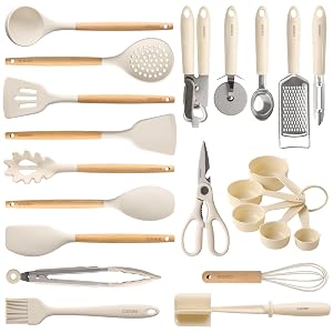 CAROTE 22pcs Silicone Cooking Utensils Set 446 F Heat Resistant Kitchen Utensils Gadgets Set Spatula Turner Whisk Tongs