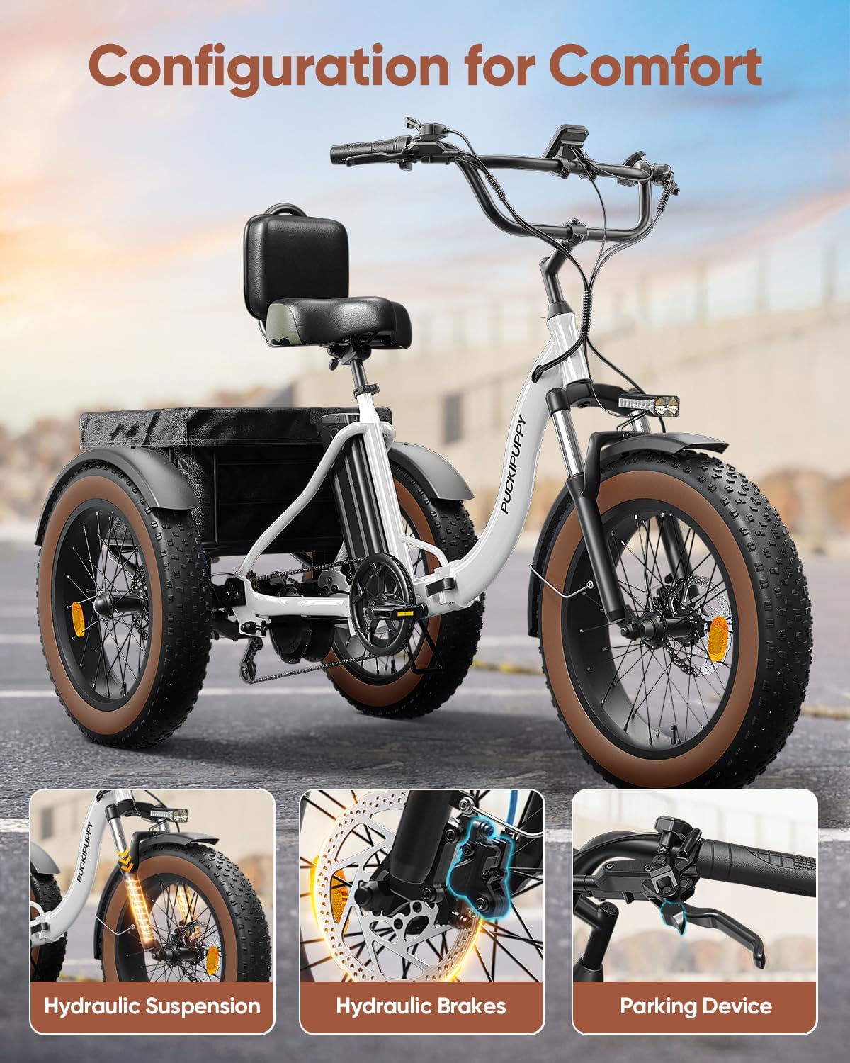 Electric Tricycle for Adults, 55 Miles Range Cargo Tricycle with Large Basket, 960W Max Rear Motor Electric Trike with 48V 648Wh Battery, 20" 6061 Aluminum Folding Ebike Frame, 25MPH 3 Wheel Alaskan