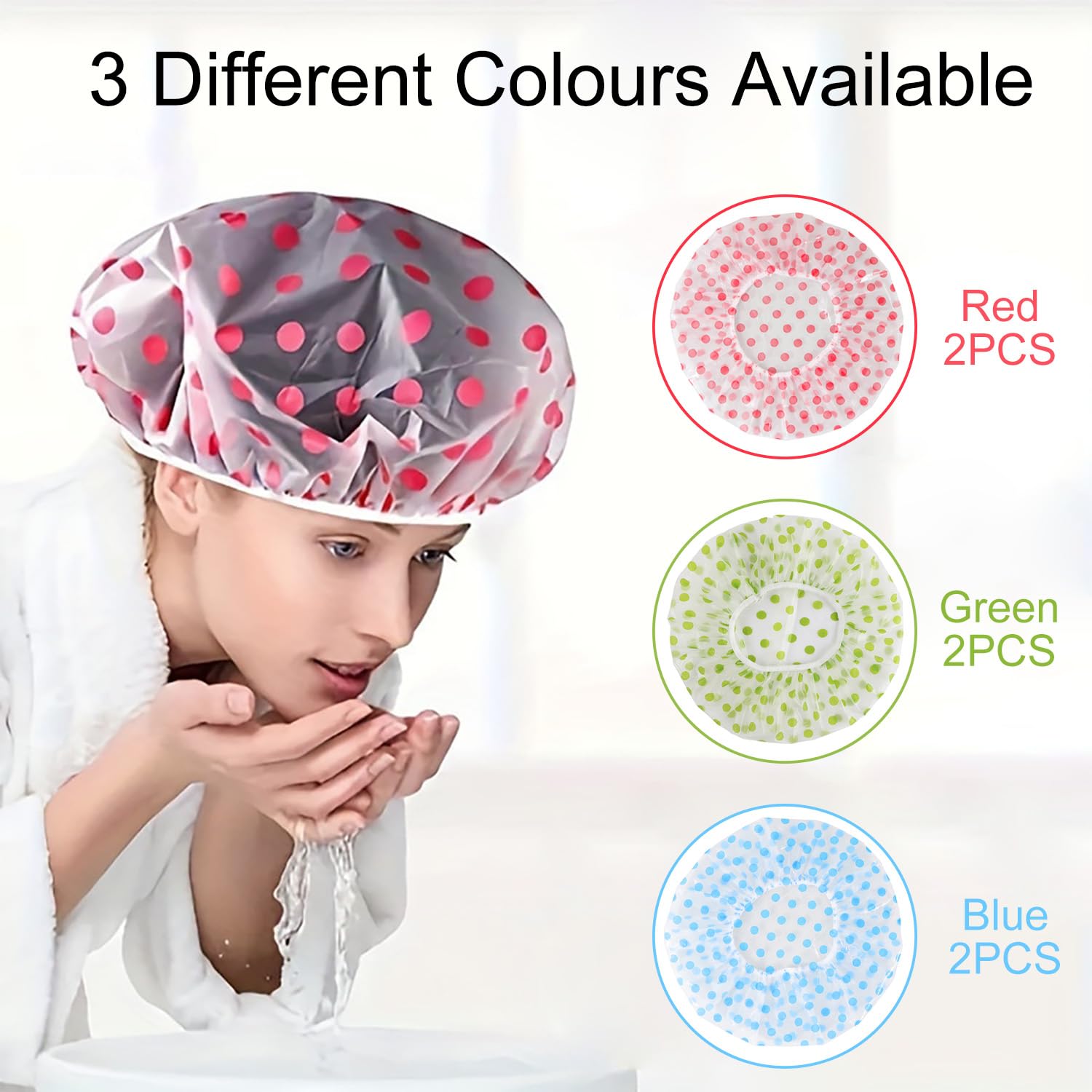 YPYMOD 6 Pezzi Cuffia Doccia per Capelli, Cuffia Doccia Riutilizzabile Impermeabile Cuffia da Bagno Elastica Grande Shower Caps, per Spa Salone di Trucco Femminile (Blu Verde Rosa)