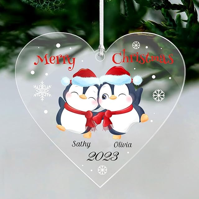 Personalised Christmas Baubles Christmas Tree Decorations Xmas Tree Decoration 2023 Family for Family UV Print Acrylic Christmas Decorations Ornament Xmas Tree Bauble (Heart Family of 2)