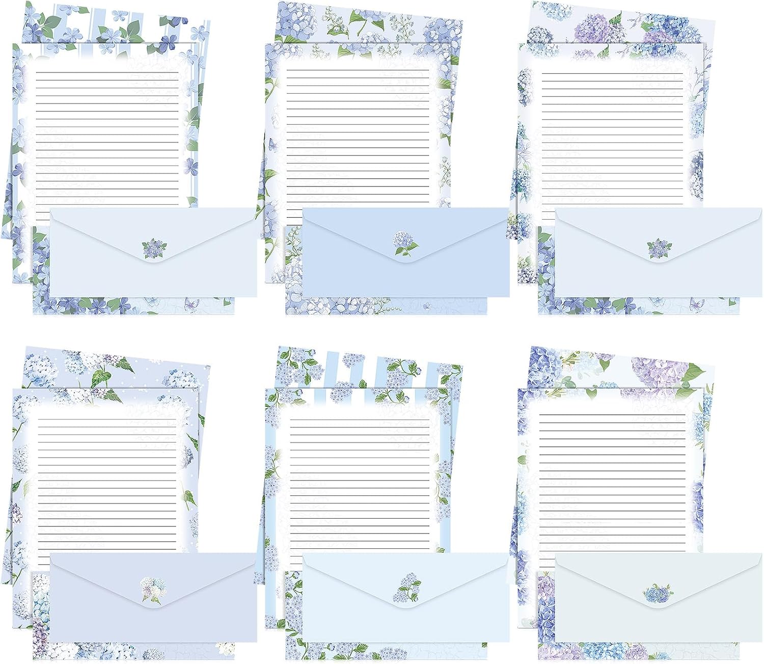 Funrous 90 Pcs Hydrangea Lined Stationery with Envelope, Lined Letter Paper