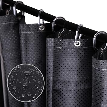 Shower Curtain Liner 71" x 71", Black Waterproof Bathroom Cutain, Washable Modern Stall Showercurtain with Hooks
