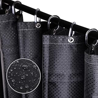 Shower Curtain Liner 71" x 71", Black Waterproof Bathroom Cutain, Washable Modern Stall Showercurtain with Hooks