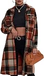 Women's Flannel Plaid Shirt Casual Lapel Button Down Long Winter Jacket Shacket