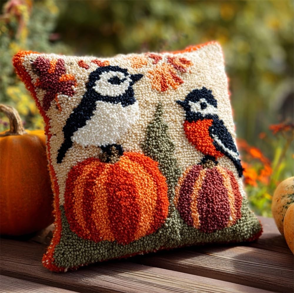 Taxpy Latch Hook Kit Woodpecker and Pumpkin 17X17In