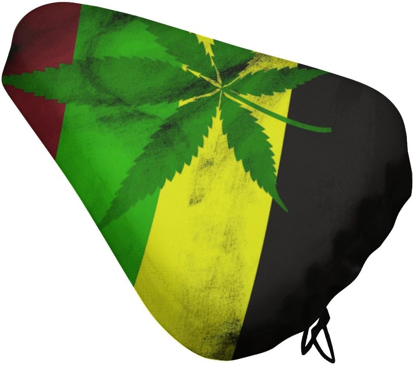 Jamaica Flag Leaves Bike Seat Cushion Waterproof Road Bike Seat Cover for Women Men Comfort Bicycle Seat Rain Cover with Drawstring Padded Mountain Bikes Saddle Fit for Exercise Stationary Bikes