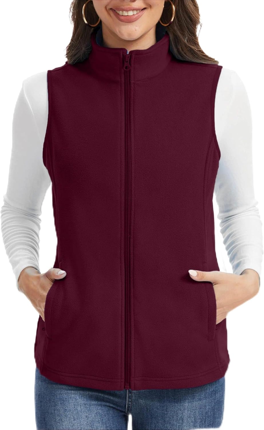 SMENG Women's Fleece Vest Zipper Sleeveless Stand Collar Jacket Soft Warm Outerwear Coat Vest with 4 Pockets