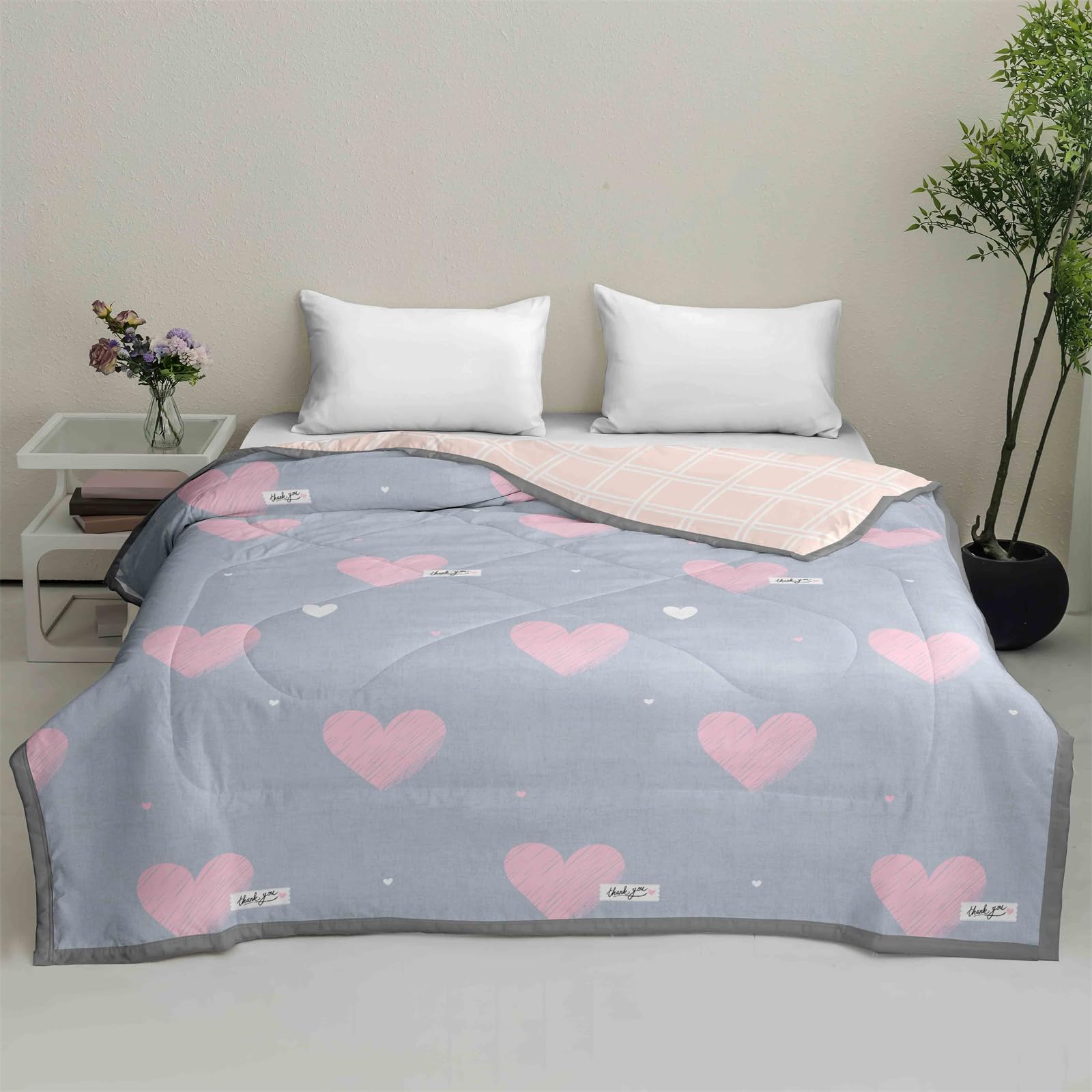Odot Coverless Duvet 4.5 Tog for Single Double King Size, Summer Duvet No Cover Cosy and Lightweight Quilt Breathable Bedspreads Quilted Throw for Beds (Pink heart,180 * 200cm)