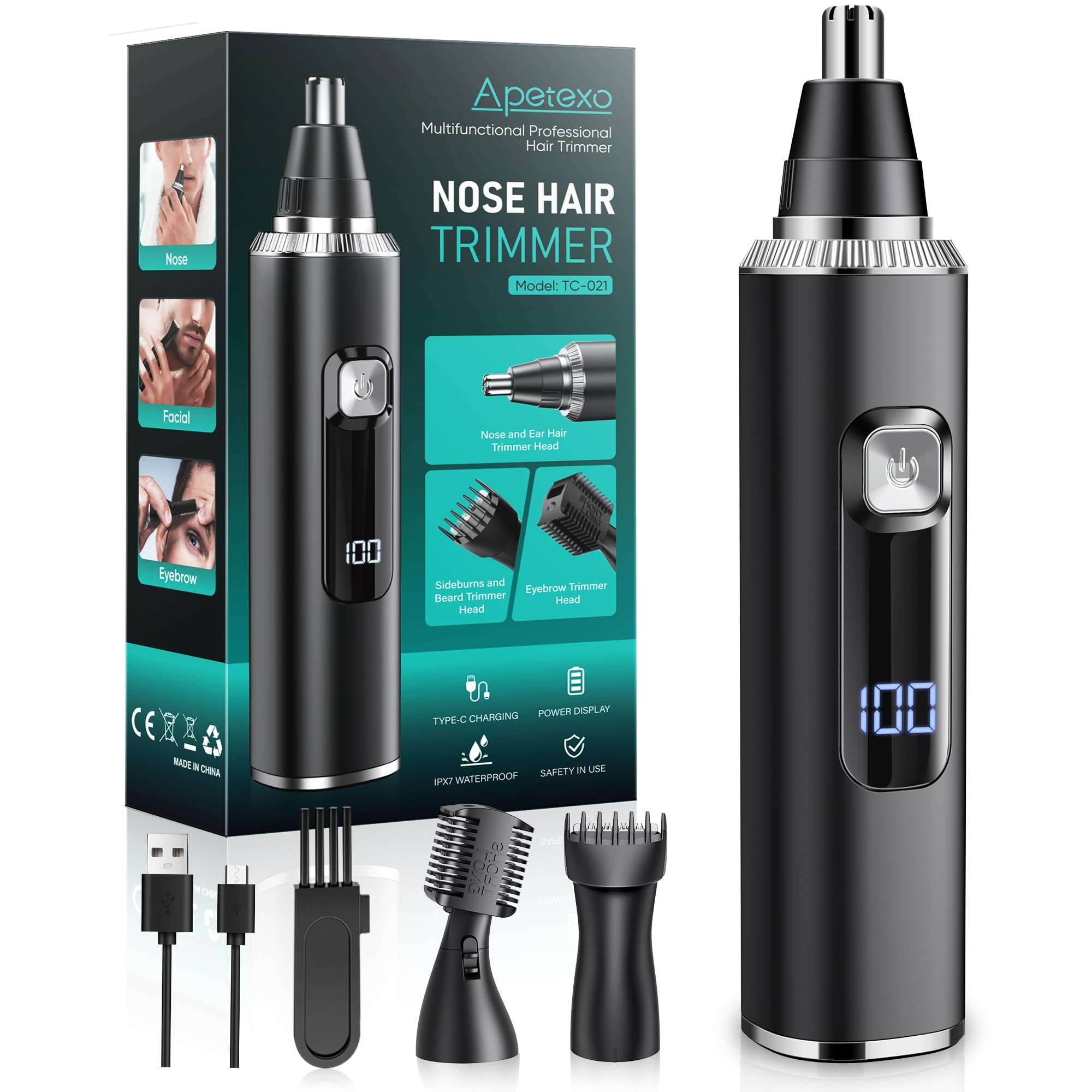 Nose Hair Trimmer for Men and Women Type-C Rechargeable Precision Groomer with Double-Edged Blades Painless IPX7 Waterproof Design