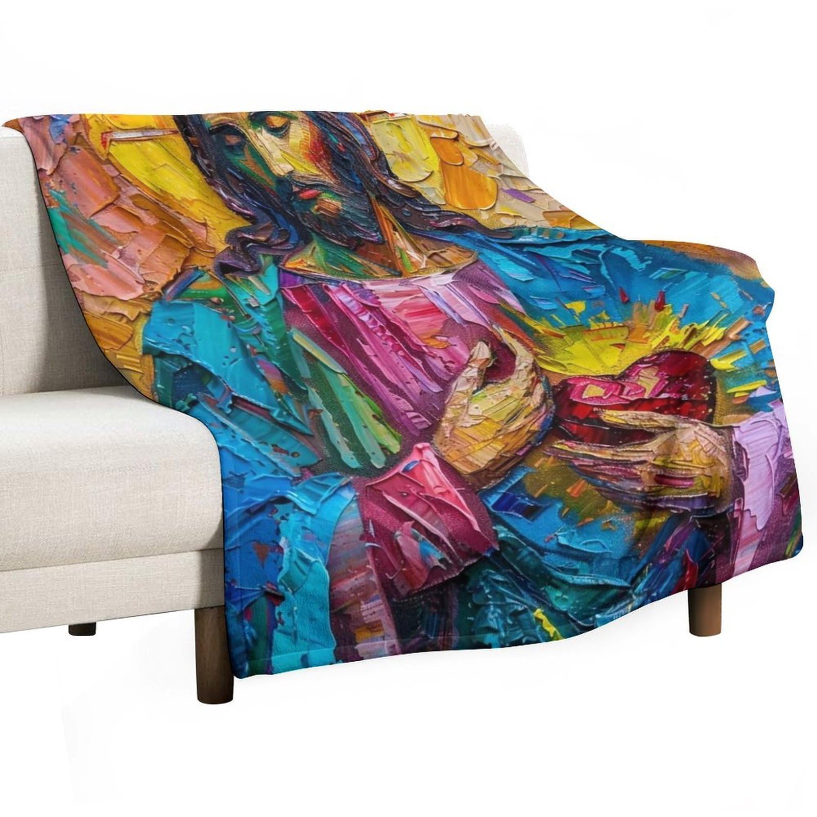YHGSREUOH Sacred Heart of Jesus 01 Flannel Blankets Fleece Soft Throw Lightweight Plush Gifts for Couch, Bed, Cozy Sofa Plush, Chair, Lovers 175x200cm(70x80in)