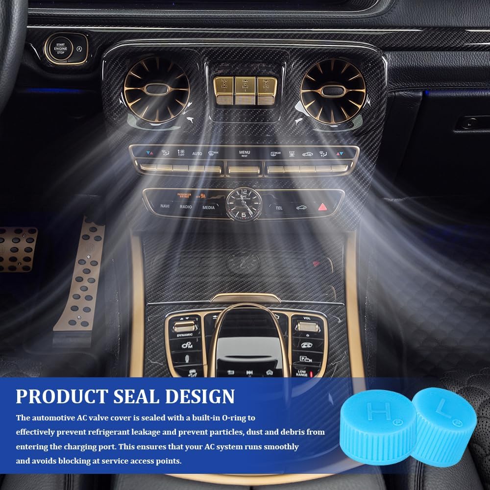 2 PCS Replacement Valve Caps for Car Air Conditioning, Leakproof R134a AC System Charging Port Caps Dust Cover, Professional Car Accessories High & Low Pressure Valve Cap for Vehicle AC