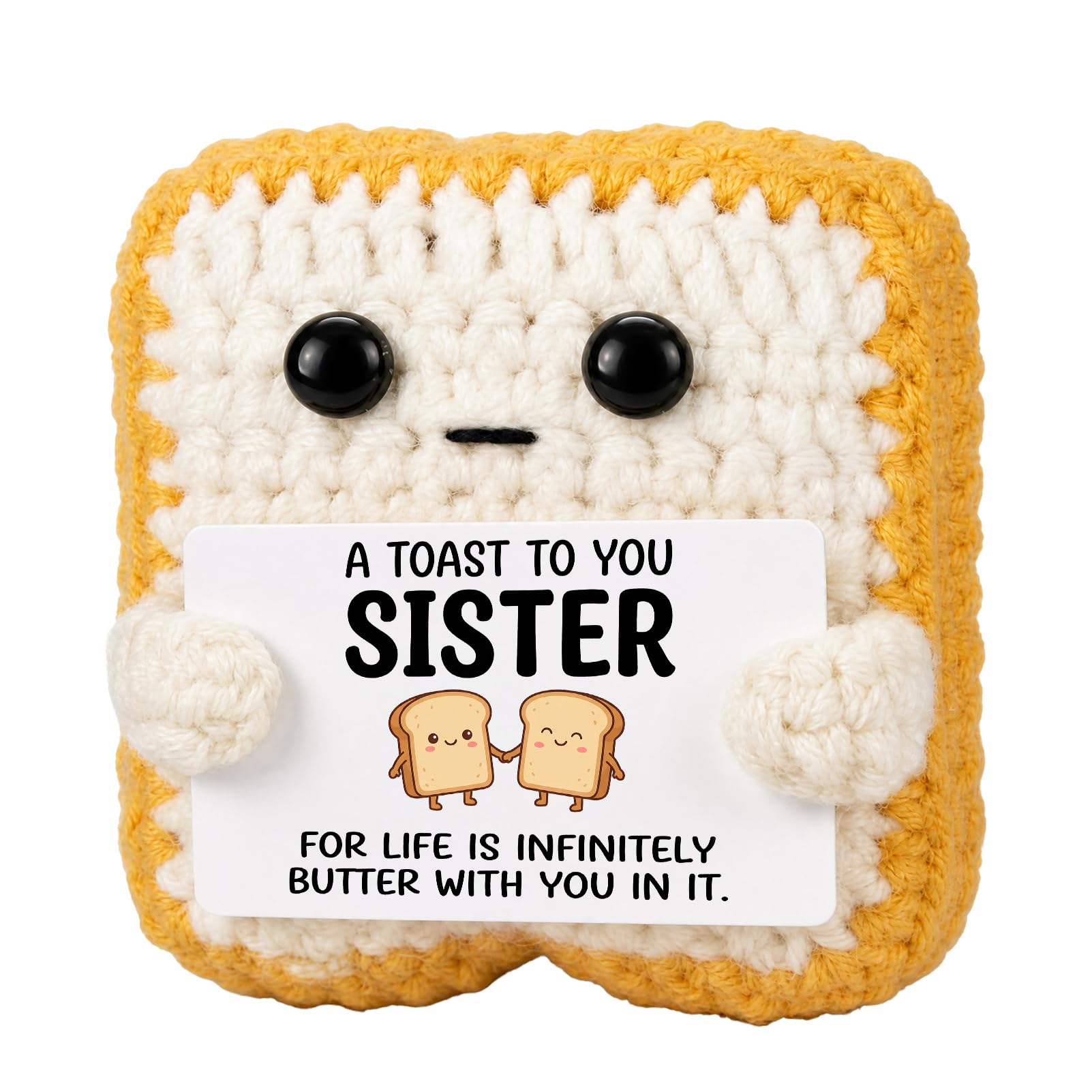 BOBPPOP Crochet Toast Plush, “Life is Infinitely Butter With You” Sister Birthday Gifts from Sister, Heartwarming Best Friend & Sisterhood Gift, Meaningful Keepsake for Women