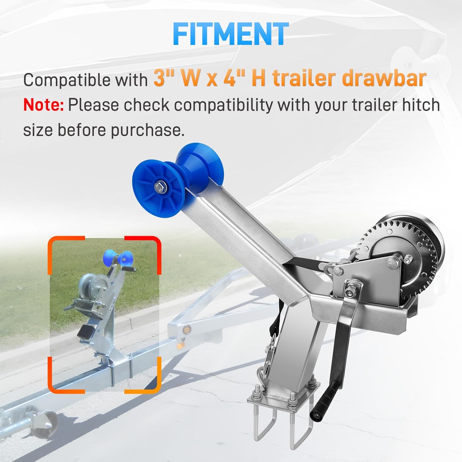 Height Adjustable Boat Trailer Winch Stand with 1200LB Boat Winch Compatible with 3" W X 4" H Boat Trailer Drawbar Motorboats Fishing Boats, Boat Trailer Winch Stand with Roller