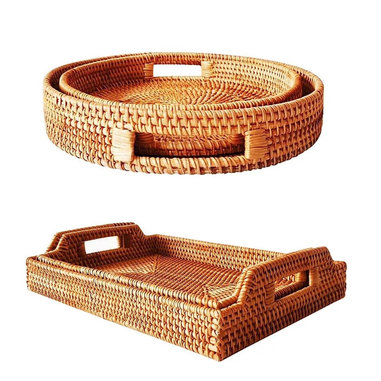 Bandeja de Mimbre Bandeja de Almacenamiento de ratán, Cesta de Mimbre Tejida a Mano, Plato de Comida for Aperitivos y Pan, Plato for Pastel de Fruta, Bandeja for Servir Cena, Bandeja de té(D 37x27cm)