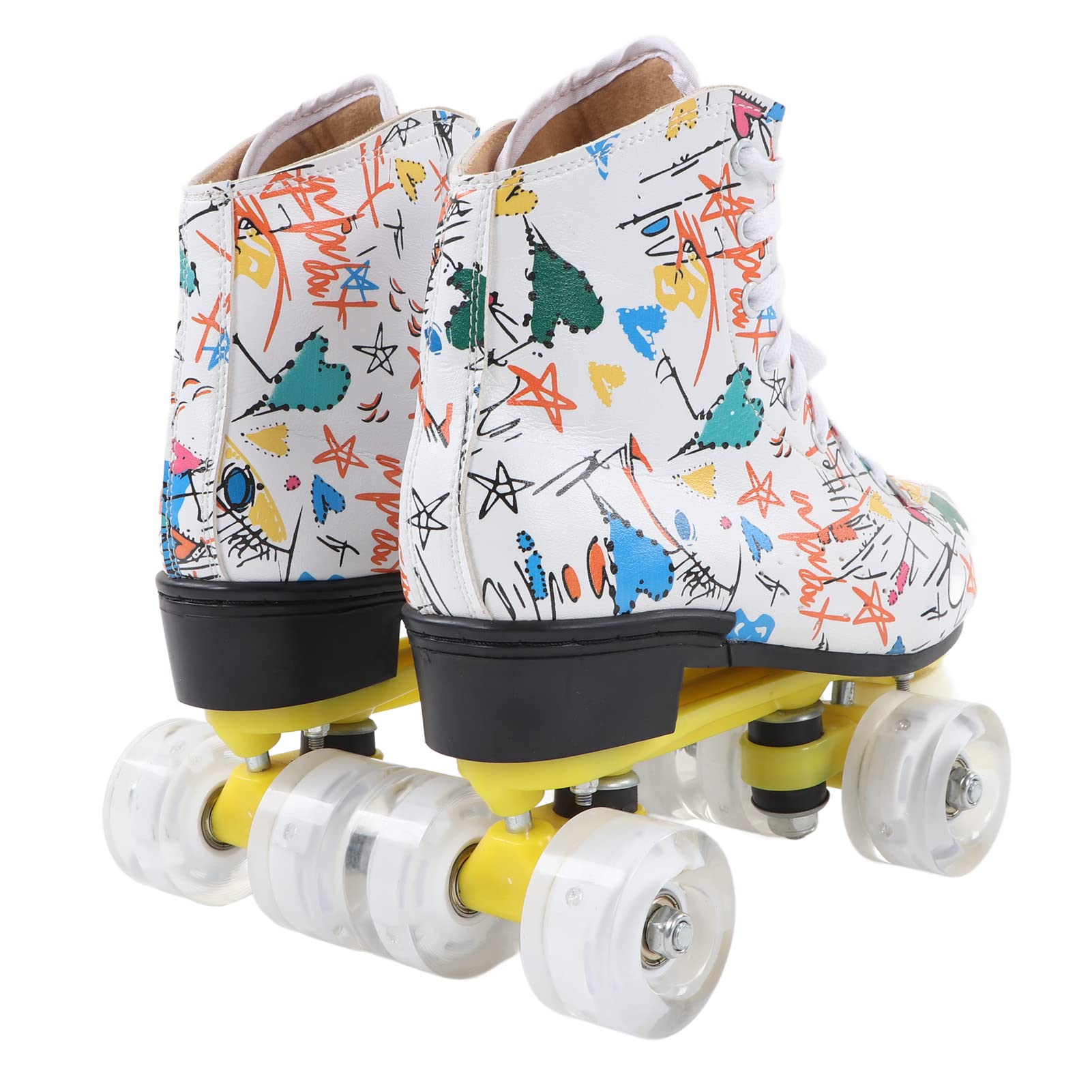 Patins à roulettes à Double Rangée avec Motif Graffiti Blanc élégant pour S'amuser en Intérieur et en Extérieur pour Enfants et Adultes, Taille 38