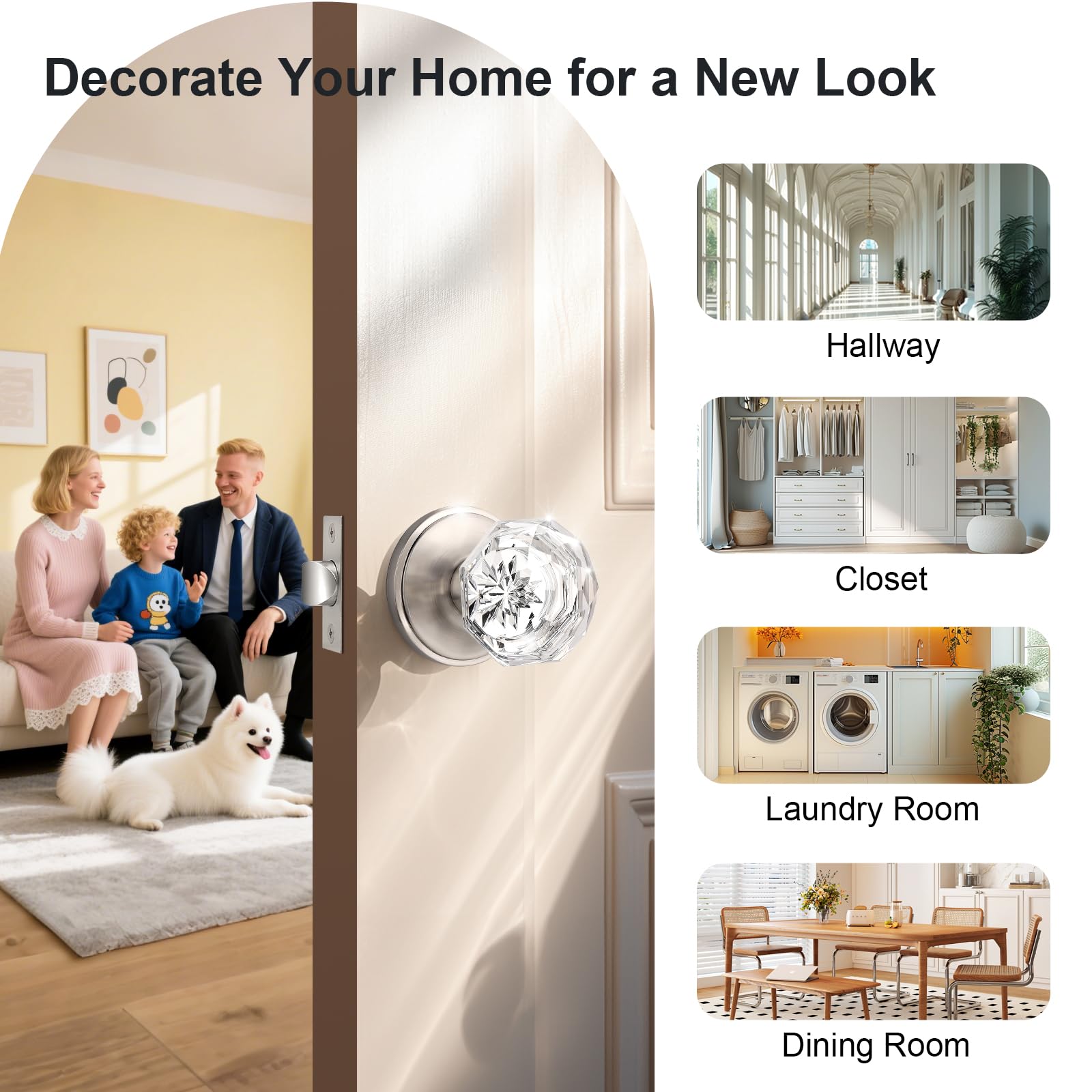 Elegant Clear Glass Door Knobs - Satin Nickel -7
