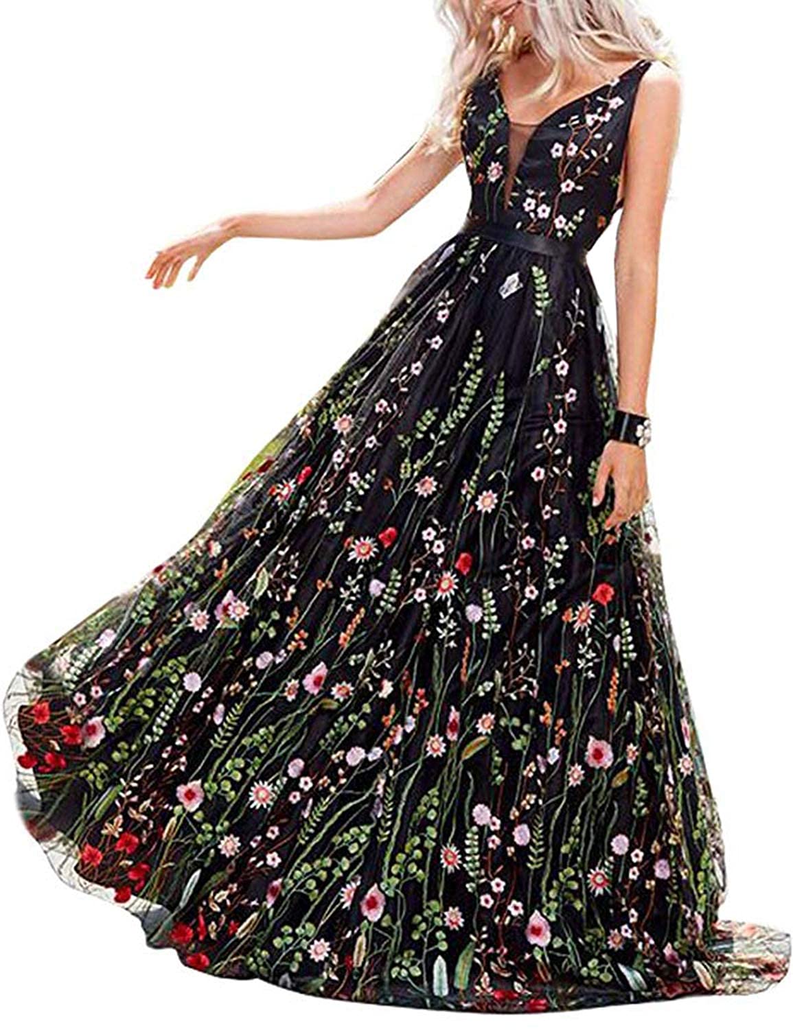 Womens Embroidered Prom Dress Formal Evening Gown V241