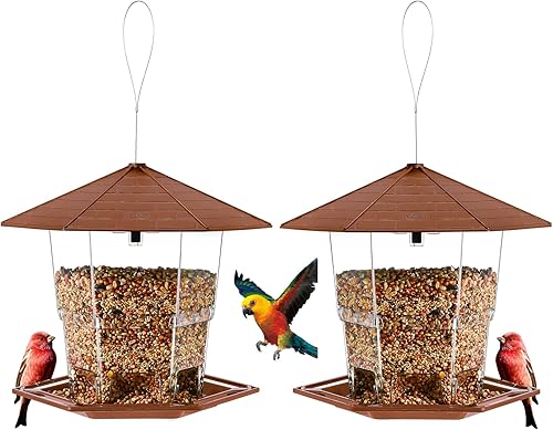 Jealoeur Comedero retráctil para pájaros para colgar al aire libre, semillas de aves silvestres para decoración exterior y jardín (marrón, paquete