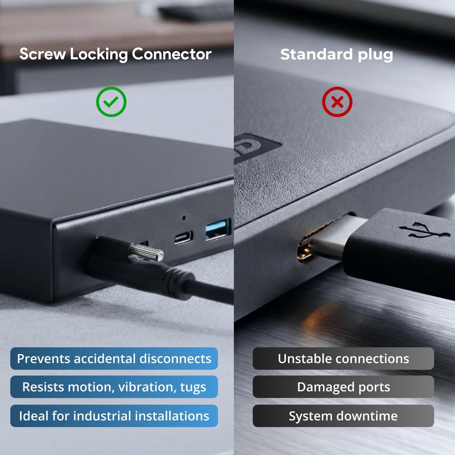 KFD 100W USB-C Industrienetzteil 20V 5A PD mit Schraubensicherung | 100W PD 3,0 Ladegerät mit verriegelbarem USB-C Stecker für sicheren Halt bei Industrie- und Mobilanwendungen