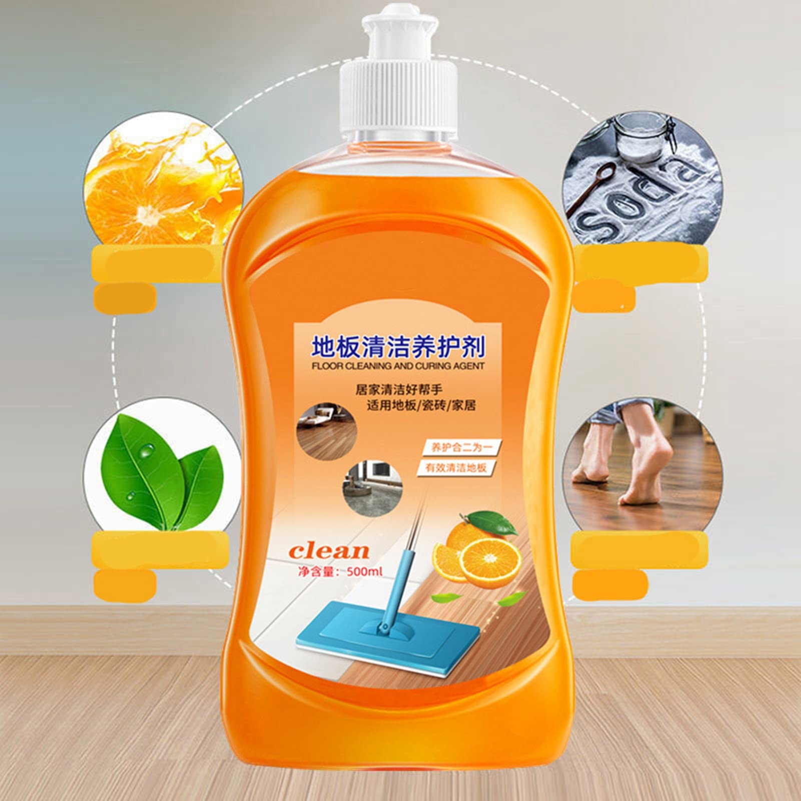Limpiador de Pisos de 500 Ml Eliminación de Manchas Fuertes Brillo Olor Fragante Azulejo Líquido de Limpieza de Pisos de Madera (Limpiador de pisos)