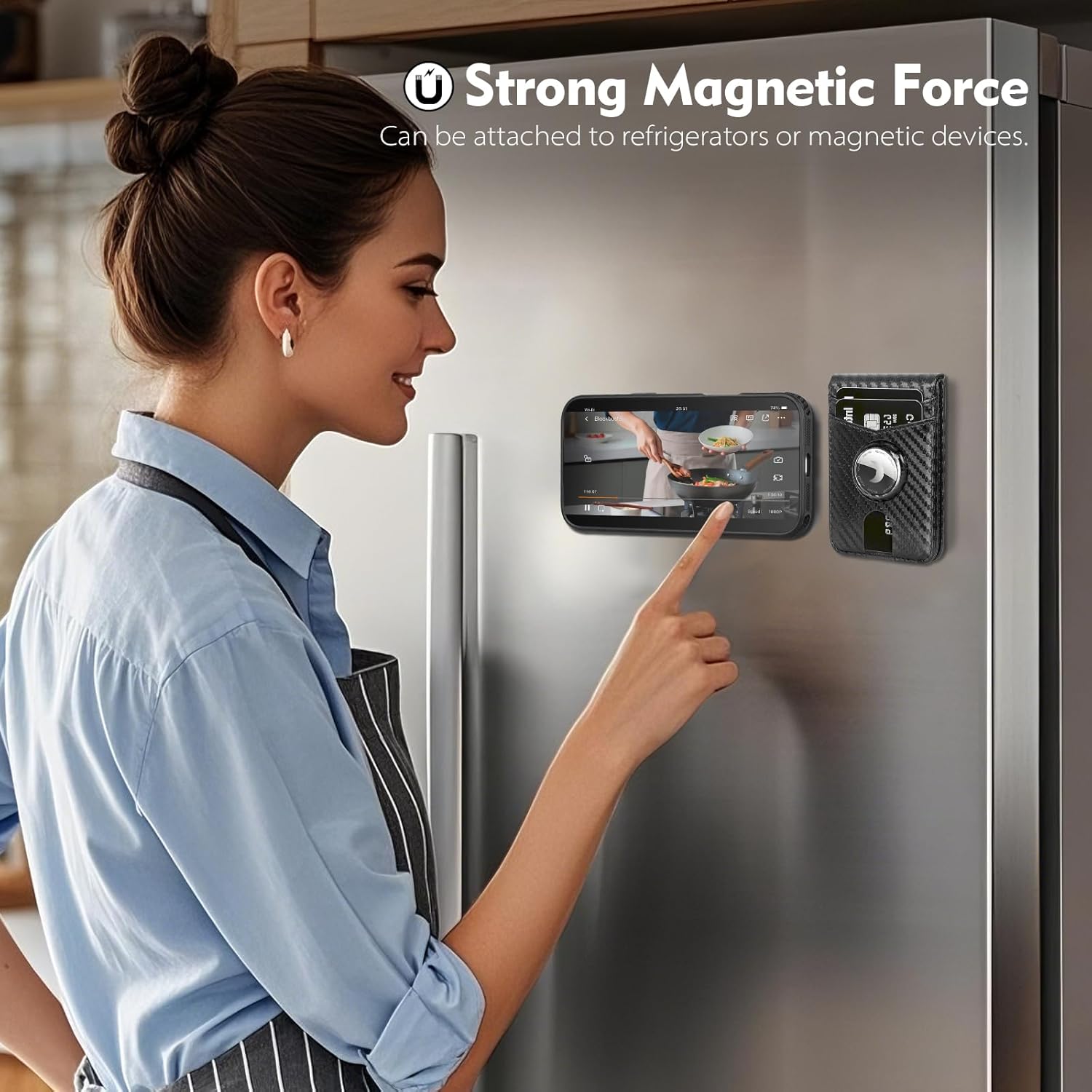 Compatible with MagSafe iPhone 17 Pro Max Case Wallet with AirTag Holder,2 in 1 PU Leather Magnetic Detachable RFID Blocking Credit Card Holder Flip Cover Kickstand for Men Women,Carbon Black - Image 6