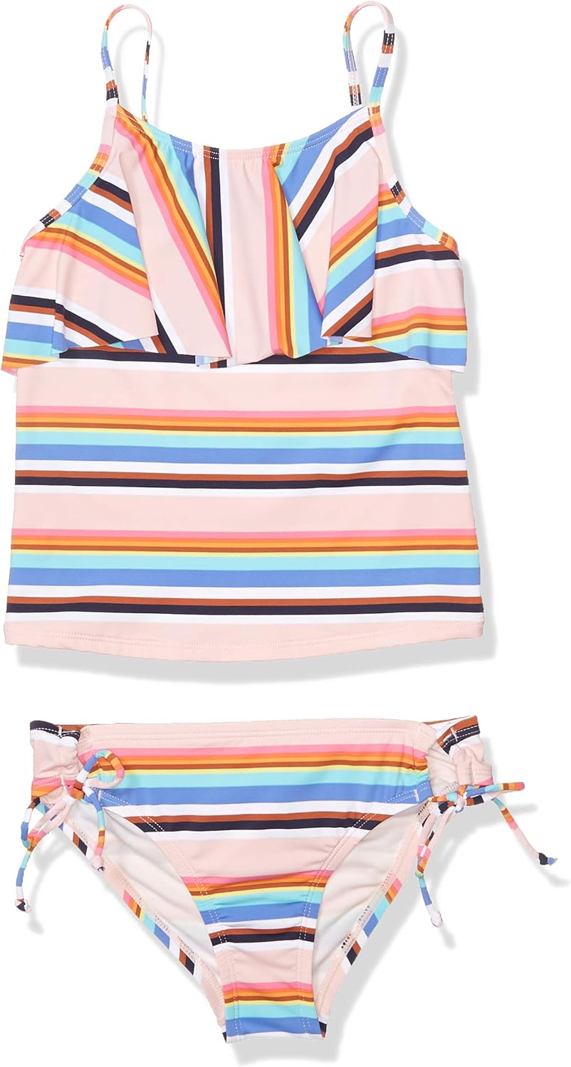 Hobie Girls' Ruffle Tankini Top & Adjustable Hipster Bottom Swimsuit Set
