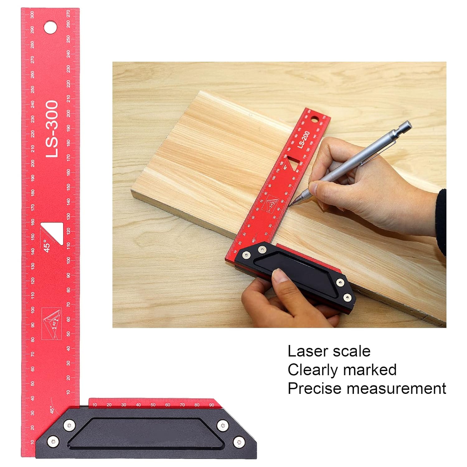 Aluminum Framing Woodworking Squares Scaled L Scribing Ruler for Carpenter Professional Woodworking Tools Durable Aluminum Alloy Material (300mm)