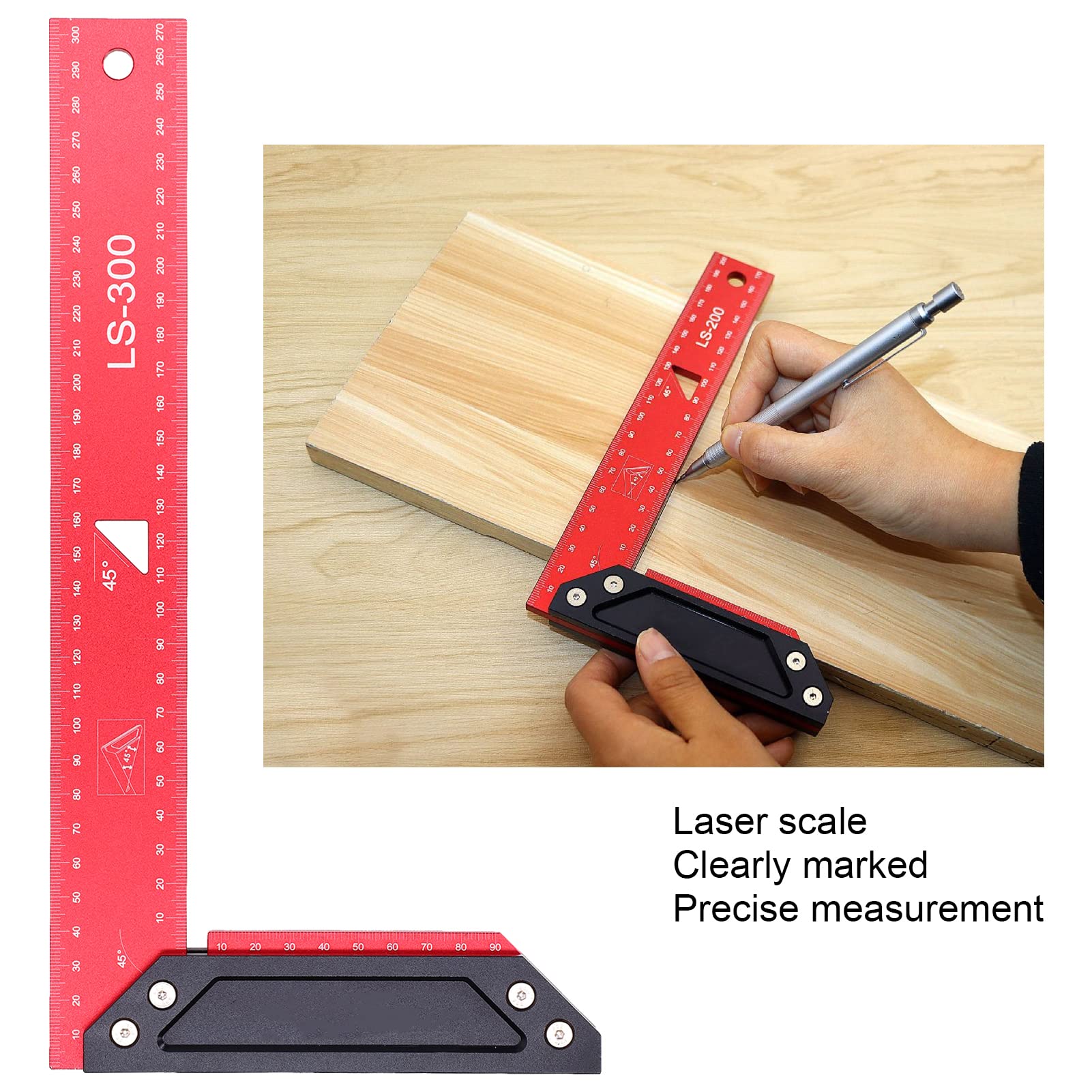 Squadre per la lavorazione del legno con cornice in alluminio, righello per tracciare L con scala, squadre da carpentiere professionali per la lavorazione del legno, righello per (300 mm)
