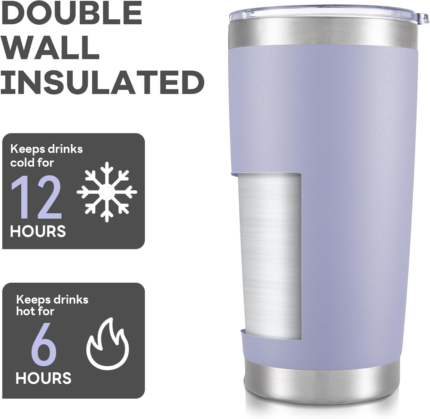 20 oz Tumbler with Lid Stainless Steel Double Wall Vacuum Insulated Tumblers Powder Coated Cups Travel Mug Keep Drinks Cold and Hot, Cosmic Lilac - Image 3